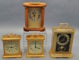 3 Wood Carriage Style Clocks;     Brass Clock - 9