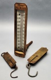 2 Vintage Brass Scales;     Vintage Brass Boiler Gauge - 11