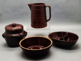 4 Pieces Mar-Crest Stoneware - Includes: Large Pitcher, Bean Pot, Divided B