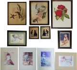 7 Framed Vintage Pictures & 4 Unframed Vintage Pictures - Largest Is 9¾