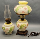2 Consolidated Glass Company Cosmos Oil Lamps - 1 Has Been Electrified, Tal