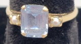 10kt Gold, Aquamarine & Pearl Ladies Ring- Size 5½, 2.0 G