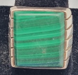 Sterling & Malachite Ring - Signed, Size 10, 0.62 Ozt