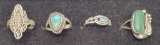 4 Sterling Rings - Various Stones, Sizes 6-8, 0.45 Ozt