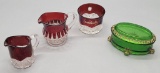 3 Pieces Old Ruby Flash Glass;     Green Glass Kansas City Mo. Souvenir