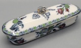 Victorian Toothbrush/Comb Transferware Lidded Box For Him - 9
