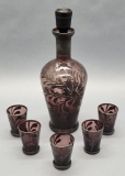 6-piece Sterling Overlay Amethyst Glass Decanter Set - 10