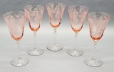5 Pink Elegant Glass Trojan Stems By Fostoria - 8¼