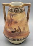 Large Nippon Green Mark Hand Painted Desert Scene Vase - 8