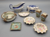 Estate Lot - Includes: Blue Transferware Bowl W/ Lid, Gravy Boat, 2 Bone Ch