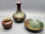 Large Raku Pottery Vase - Signed Gregg Neal;     Raku Pottery Dish - 9