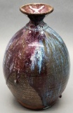 Large Hand Thrown Pottery Vase W/ Drip Glazed Finish - 9¾