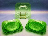 7 Jeanette Glass Co. Green Uranium Depression Glass  Plates - 9
