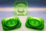 9 Jeanette Glass Co. Green Uranium Depression Glass Luncheon Plates - 7¾