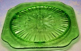Jeanette Glass Co. Green Uranium Depression Glass Cake Plateau - 9 ¾