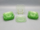 18 Jeanette Glass Co. Green Uranium Depression Glass Dessert Plates - 6