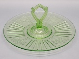 Jeanette Glass Co. Green Uranium Depression Glass Dessert/Sandwich Platter