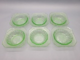 6 Jeanette Glass Co. Green Uranium Depression Glass Cereal/Soup Bowls - 6