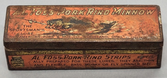 A.L. Foss Pork Rind Strips Lure;     Metal Box