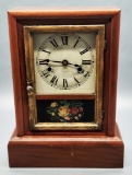 Antique Seth Thomas Reverse Painted Mantle Clock In Walnut Case - 11