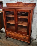 Early Wooden Cabinet W/ Glass Doors & Drawer - 41