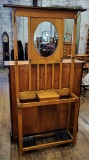 Arts & Crafts Period English Oak Hall Coat Rack W/ Mirror - 33