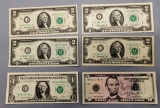 2 $2 Bills (1976 Unc.);     2 $2 Bills (1976 Circ.);     $1 Bill (1967D Unc