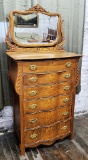 Circa 1890s Oak Chest W/ 6 Drawers & Attached Beveled Mirror - Bought At Ma