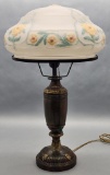 1920s Mitchell Mfg. Co. Lamp Base W/ Puffy Hand Painted Shade - 24