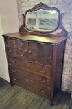Quarter Sawn Oak Chest Of Drawers W/ Attached Beveled Glass Mirror - Some L
