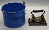 Old Enameled Pail;     2-piece Iron Fluter