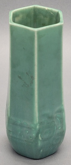 Rookwood 6" Vase - Green Mat Finish, Old Chip On Bottom, Hairline Crack