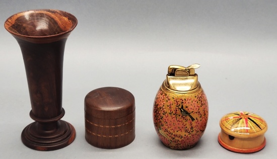 Treen Vase;     Treen Box;     Mid-Century Modern Lighter;     Small Box
