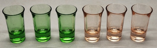 6 Pink & Green Depression Liqueur/Shot Glasses