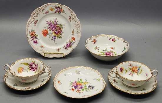 2 Cream Soup/Underplate Sets - Dresden Flower, Tyedale &  Mitchell, Philade