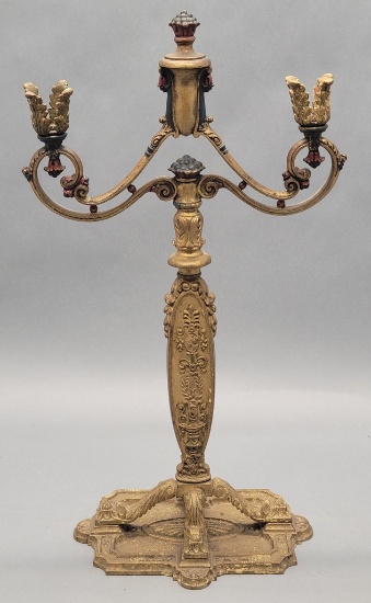 Early 1900s Polychrome Iron Candelabra - 15½"