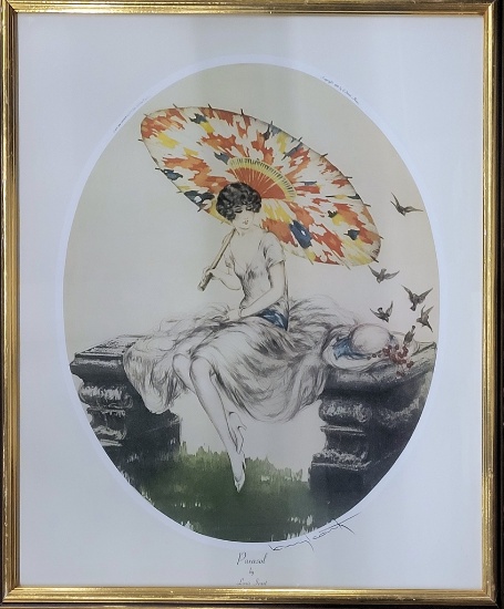 Louis Icart Print - Parasol, Framed W/ Glass, 22½"x26½"