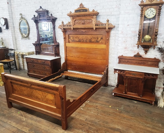3-piece Victorian Walnut Bedroom Suite - Side Cabinet (36"x19"x41"), Dresse