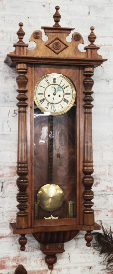 Nice 2-weight Antique Vienna Regulator Wall Clock - Gustav Becker, 17"x51"