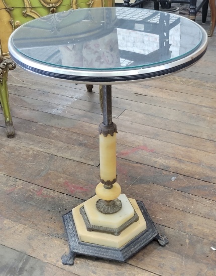 1920s Marble & Cast Glass Top Table - 15"x21" - LOCAL PICKUP OR BUYER RESPO