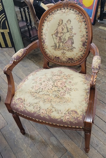 Vintage Tapestry Covered French Style Arm Chair - 36" - LOCAL PICKUP OR BUY