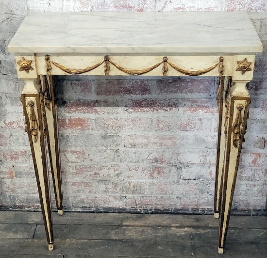 Vintage Italy Marble Top Console Table - 28"x12"x32" - LOCAL PICKUP OR BUYE