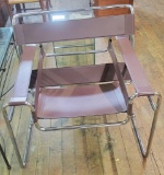 Vintage Wassily Style Chrome Framed Arm Chair - Brown, 30½