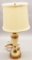 Vintage 1930s Onyx & Brass Lamp - W/ Shade, 17