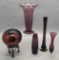 5 Pieces Amethyst Glass - Tallest Vase Is 12