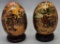 2 Large Porcelain Satsuma Moriage Eggs On Wooden Stands - 4½