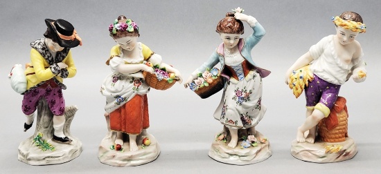 Set Of 4 Sitzendorf 4 Seasons Porcelain Figurines - 6½"-6¾", Fall Girl Has