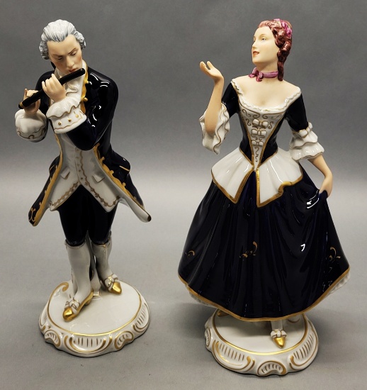 Pair Vintage Royal Dux Figurines - Gentleman & Lady, 13"