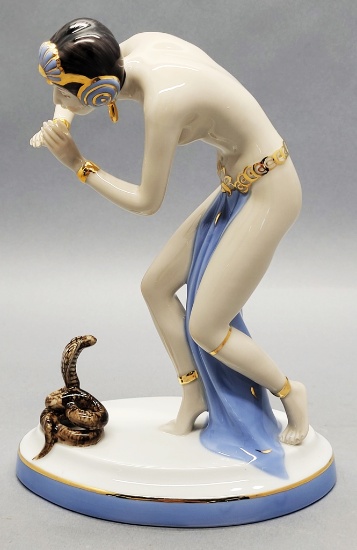 Vintage Royal Dux Figurine - Snake Charmer, Missing Horn, 9½"x6½"x4"