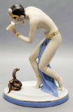 Vintage Royal Dux Figurine - Snake Charmer, Missing Horn, 9½